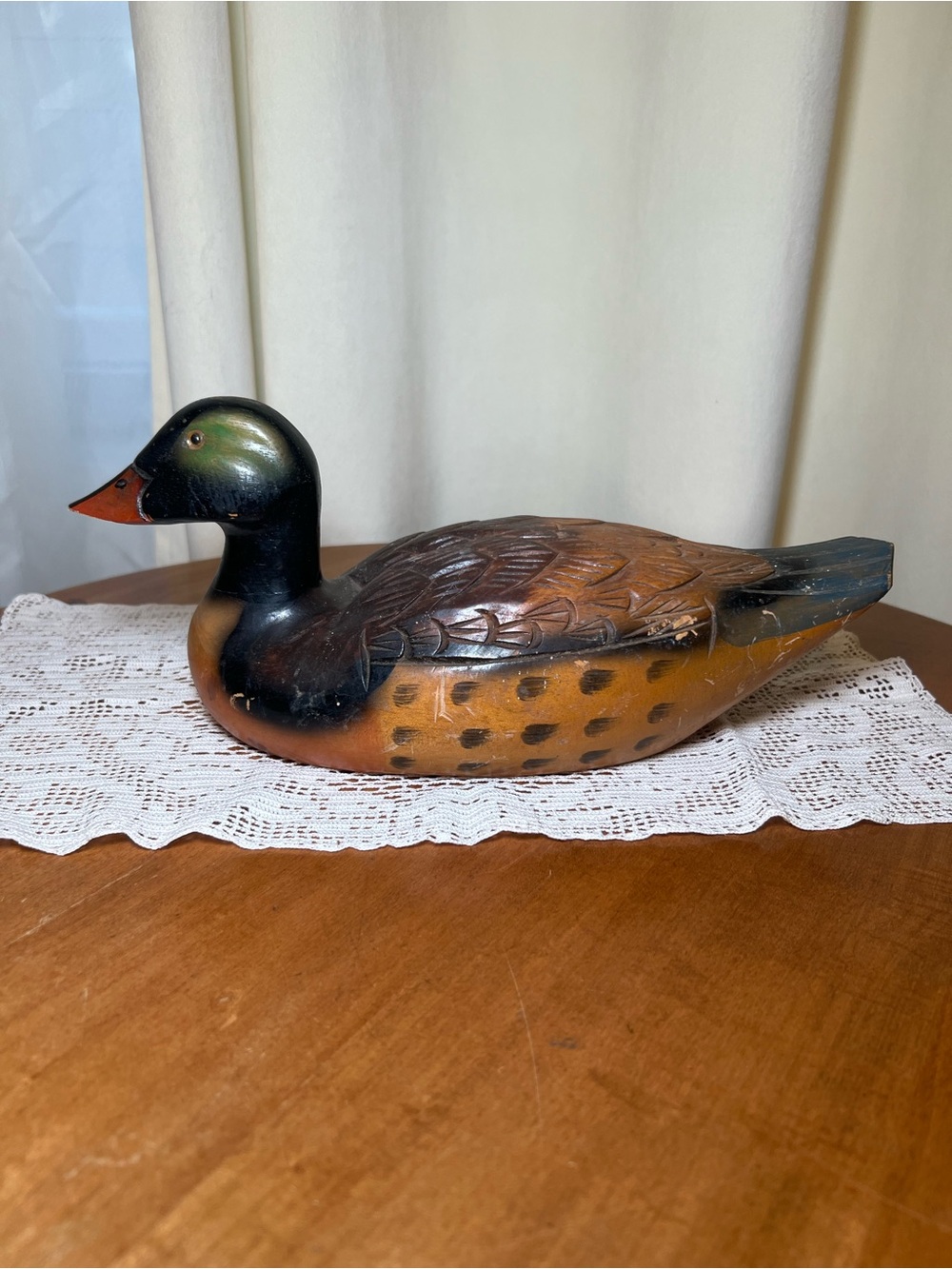 Vintage Hand-Painted Wooden Duck Decoy - MCM
